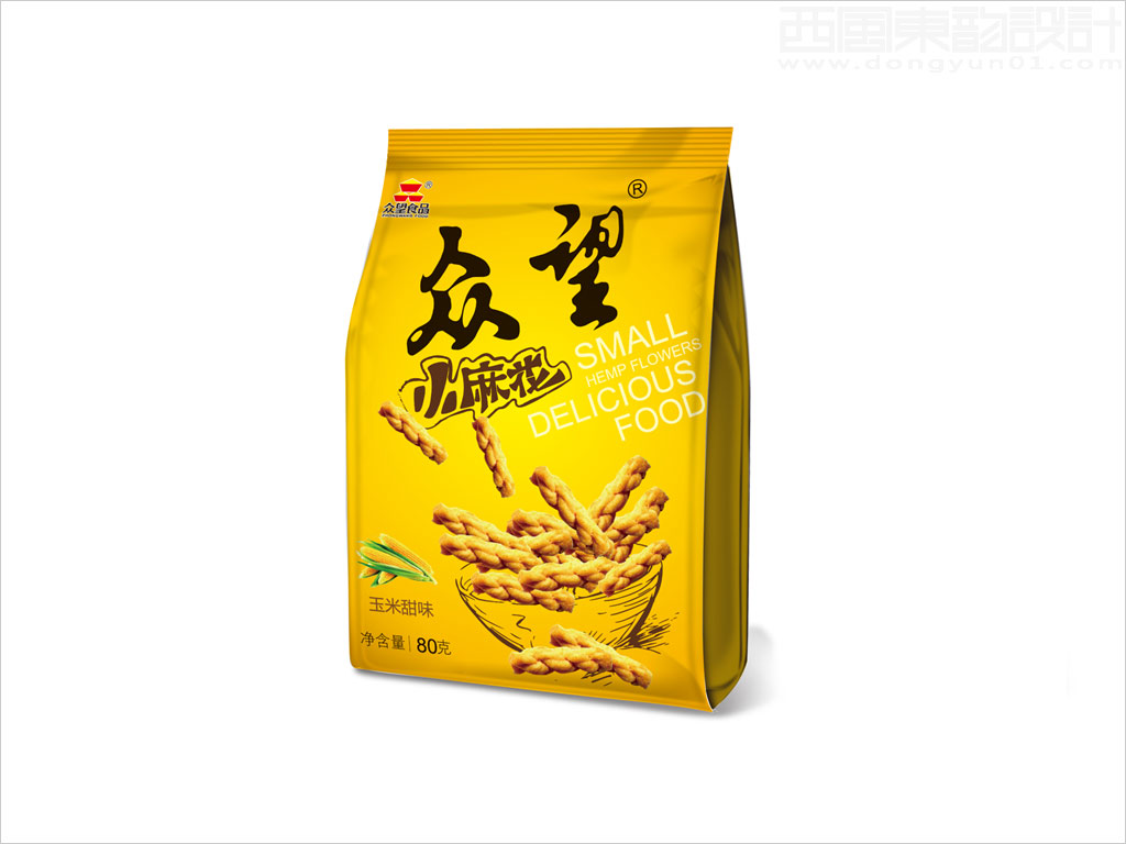 湖北眾望科工貿有限公司眾望玉米甜味小麻花休閑食品包裝袋設計