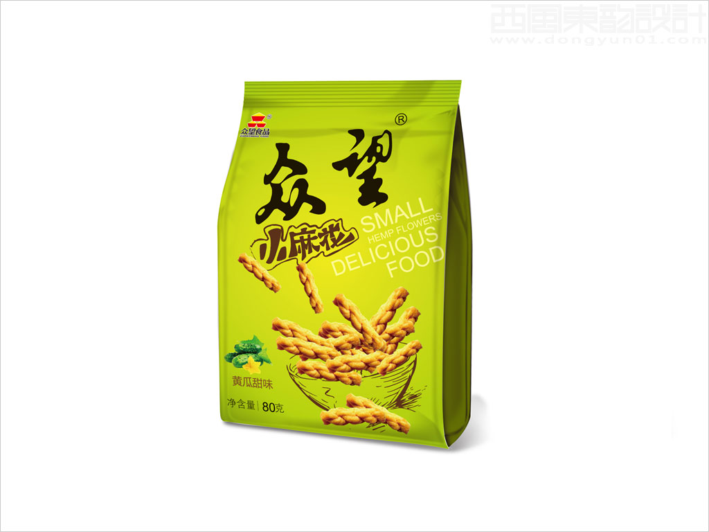 湖北眾望科工貿有限公司眾望黃瓜甜味小麻花休閑食品包裝袋設計