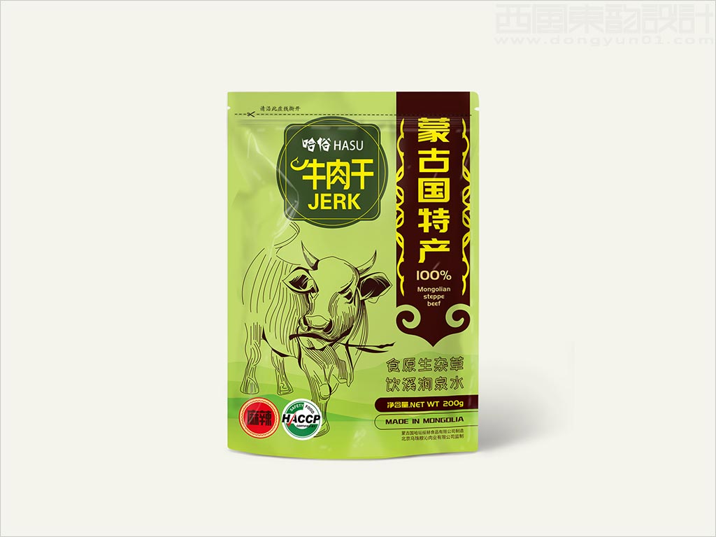 北京烏珠穆沁肉業(yè)有限公司蒙古國哈俗麻辣牛肉干肉食品包裝袋設(shè)計