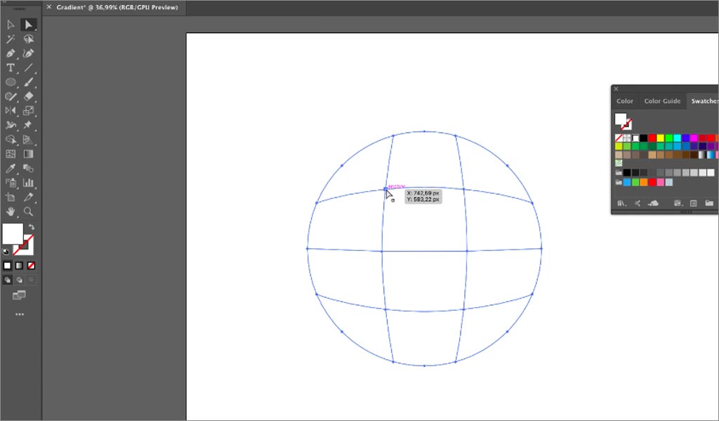 ADOBE ILLUSTRATOR設計軟件中漸變網(wǎng)格工具的使用圖文教程第3步：調整網(wǎng)格線的輪廓