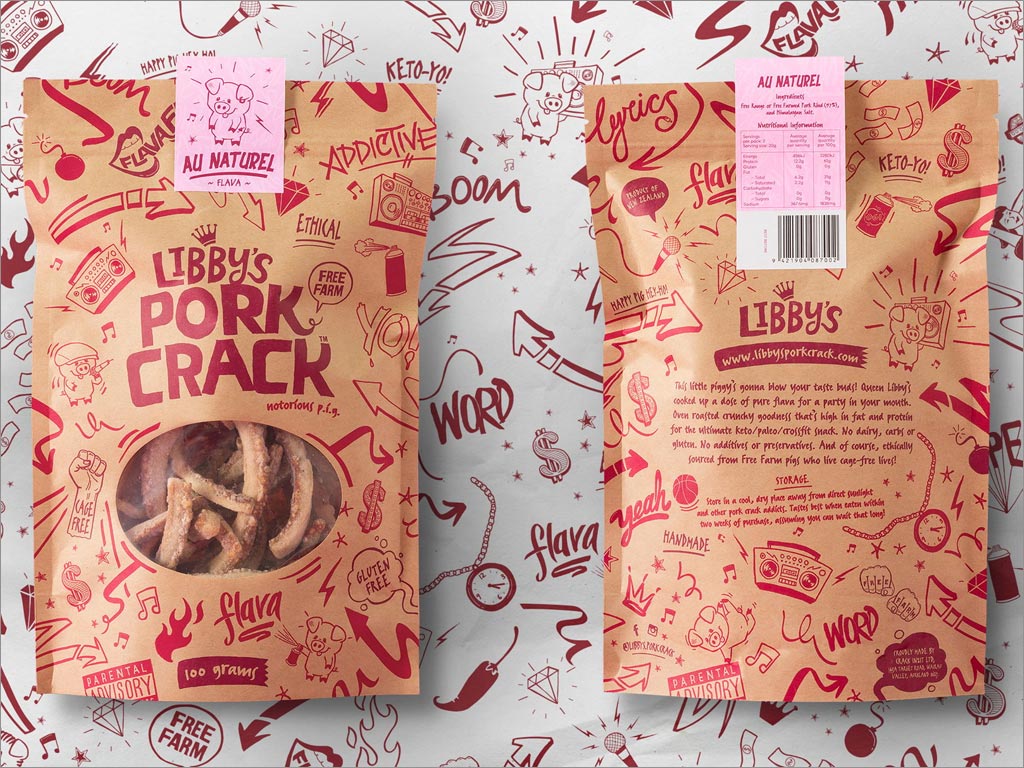 美國Libby's Pork Crack休閑食品包裝袋設(shè)計之正面和背面展示