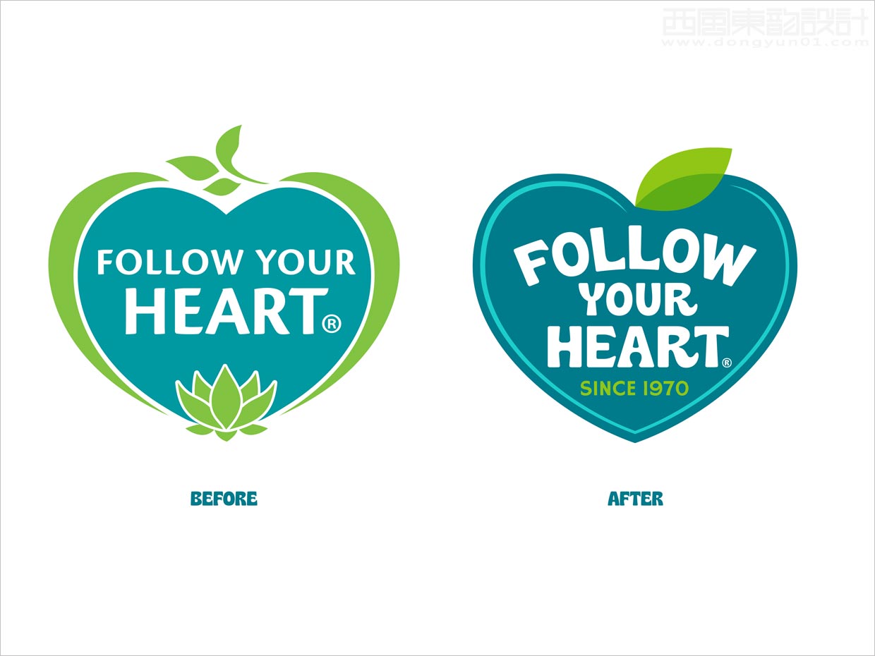 美國Follow Your Heart素食產(chǎn)品logo設(shè)計(jì)之新舊logo對比