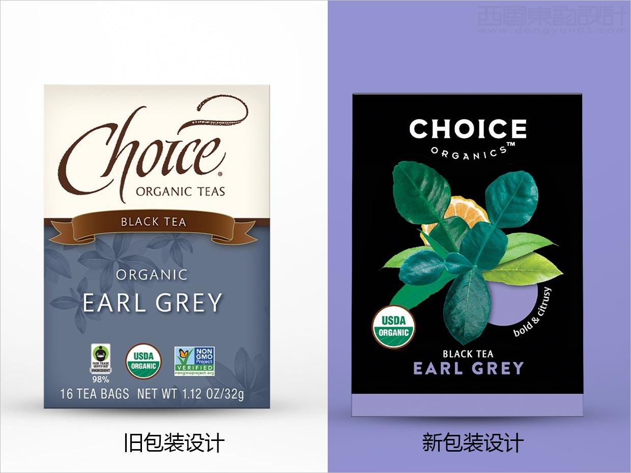 美國Choice Organics Teas有機茶葉飲料包裝設(shè)計之新舊包裝設(shè)計對比